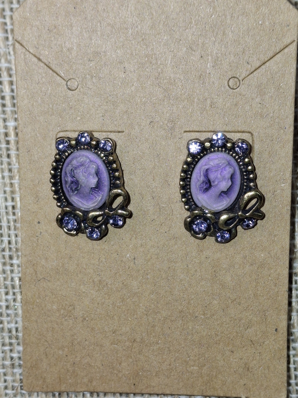 Vintage-Inspired Purple Cameo Stud Earrings